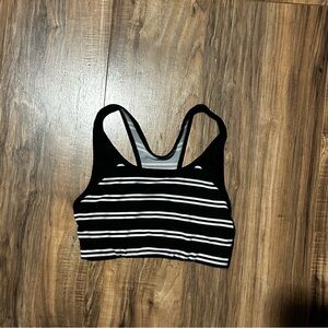 PINK Black and White Striped Sports Bra